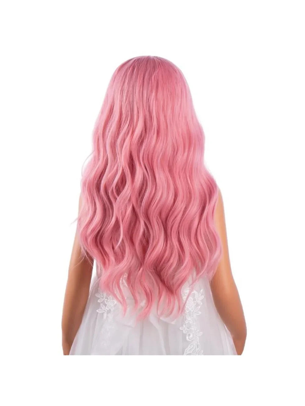 Women's Pastel Pink Long Wavy Wig For Girls Wavy Curly Synthetic Halloween Hair